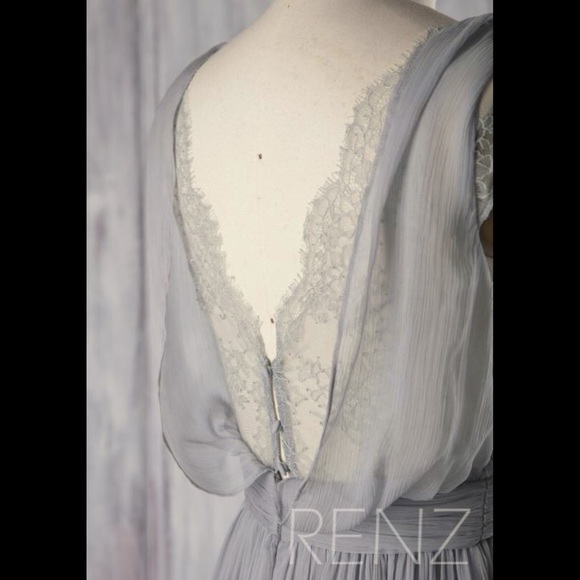 Chiffon & Lace sea glass blue prom / wedding dress - Picture 4 of 6